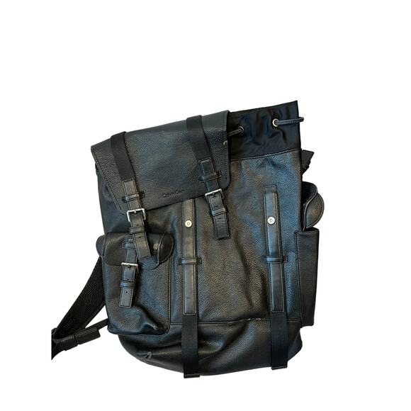 Calvin Klein Leather TopLoading Backpack - Picture 1 of 4